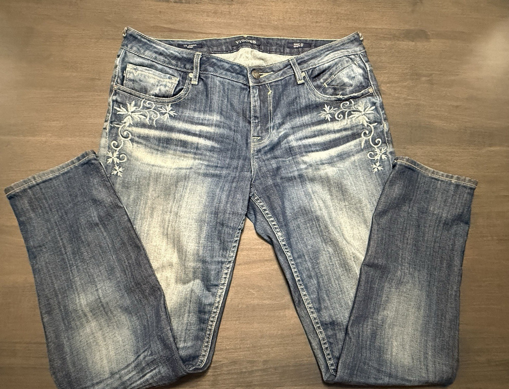Vigoss The Jagger Skinny Denim Jeans Embroidery Women's Sz 32/31 ** see note